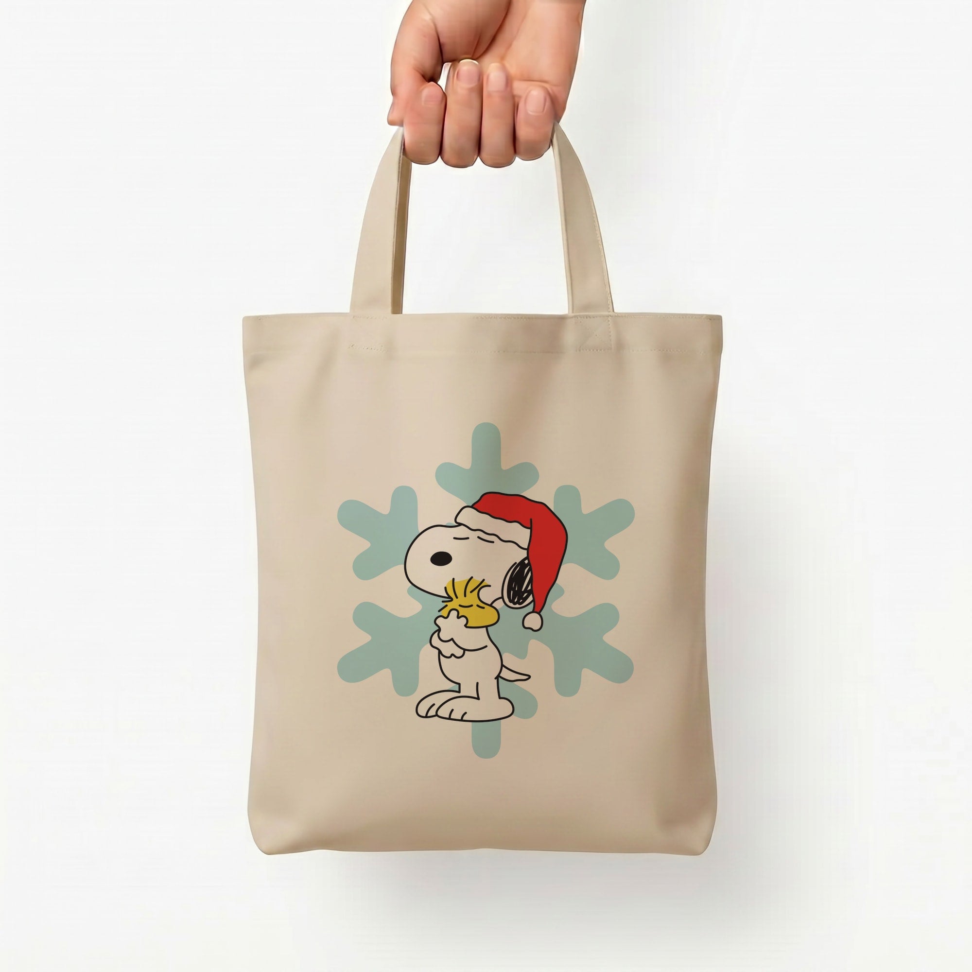 Christmas Cartoon Beagle And Bird  Tote Bag — Natural / Small