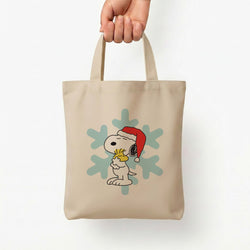 Christmas Cartoon Beagle And Bird  Tote Bag — Natural / Small