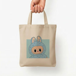 Cute Blue Notebook Monster Tote Bag — Natural / Small