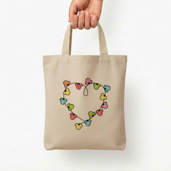Cartoon Mouse Christmas Fairylights Heart Tote Bag — Natural / Small