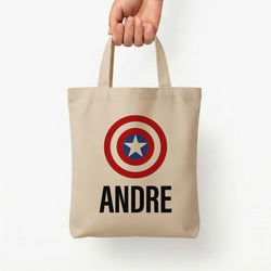 Captain America - Personalised Superhero Comic Tote Bag — Natural / Small