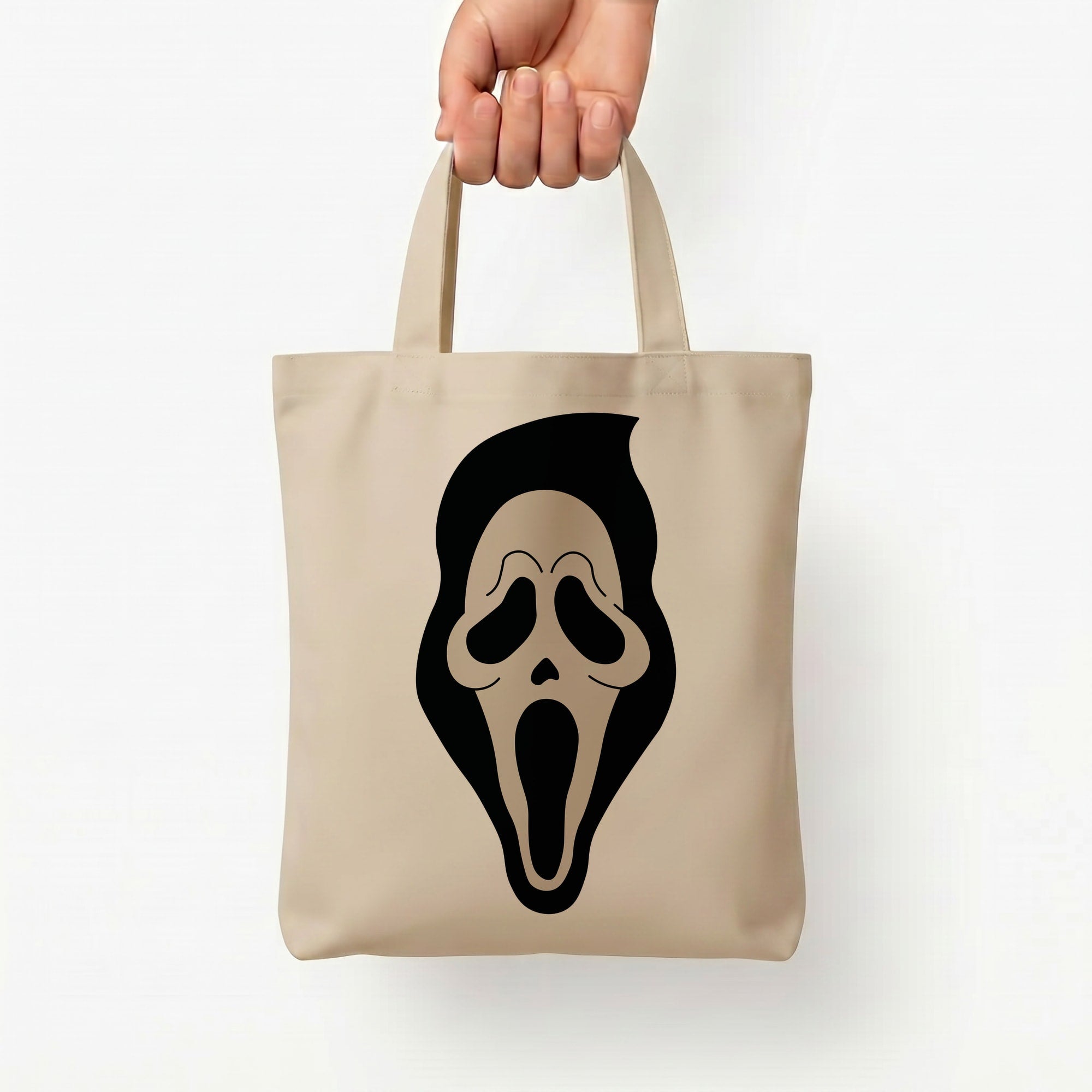 Pink Ghostface Pattern - Scream Tote Bag — Natural / Small
