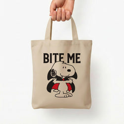 Bite Me Cartoon Beagle Tote Bag — Natural / Small