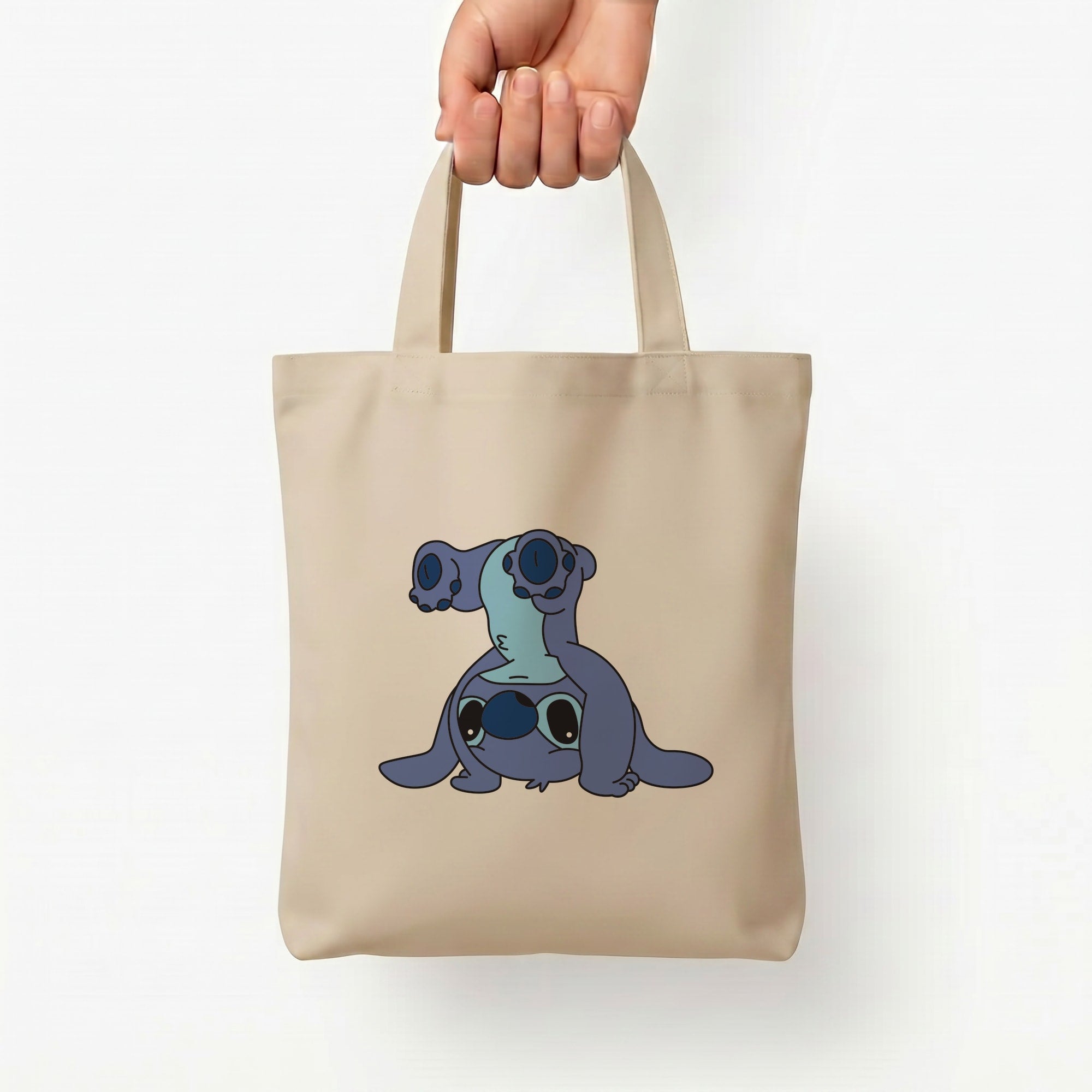 Cute Blue Alien Handstand Tote Bag — Natural / Small