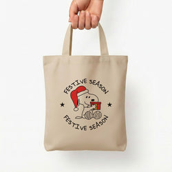 Cartoon Beagle Festive Season Tote Bag — Natural / Small
