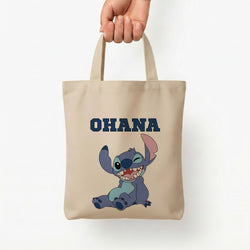 Blue Alien Ohana Tote Bag — Natural / Small