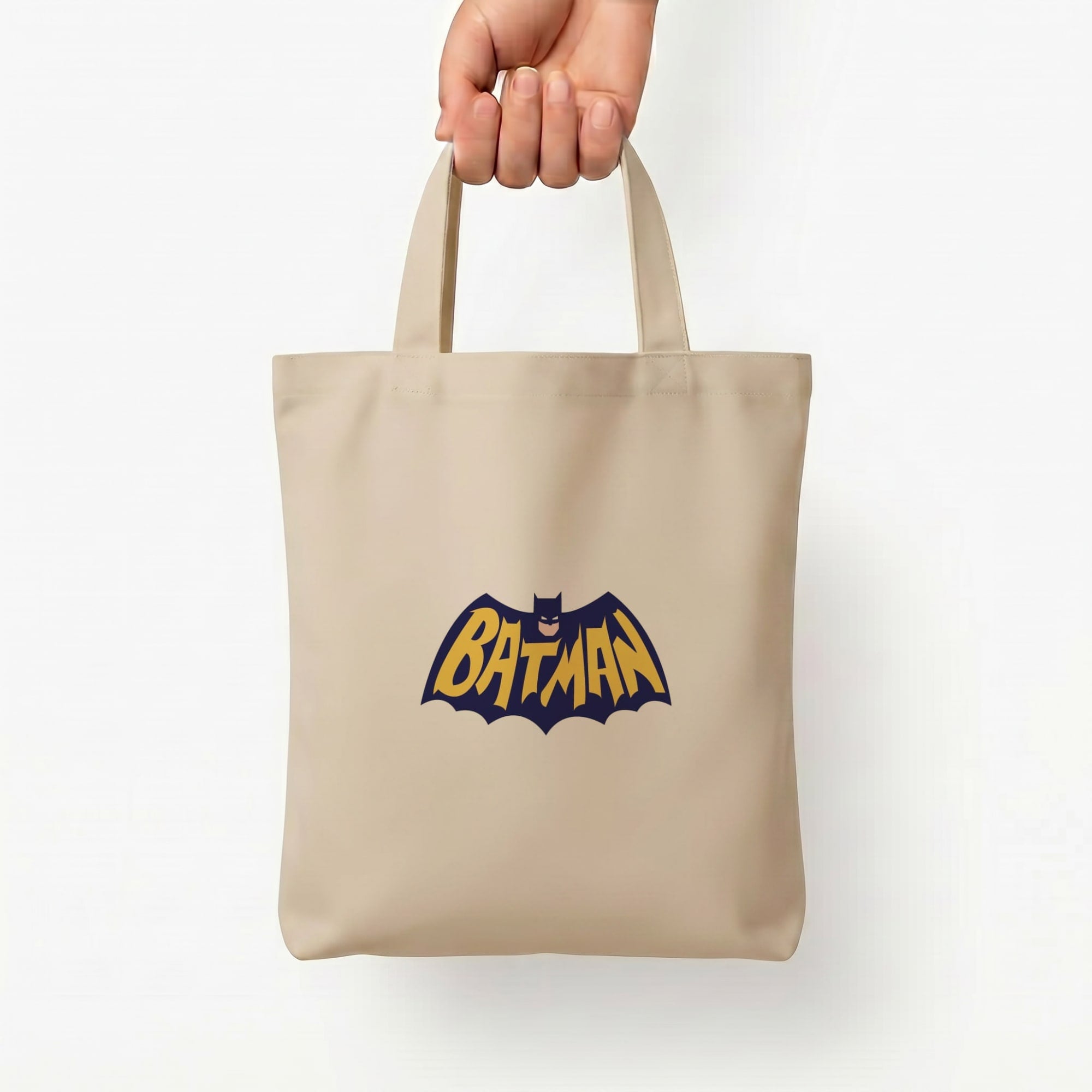 Bat Superhero Purple Logo Tote Bag — Natural / Small
