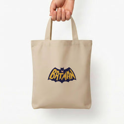 Bat Superhero Purple Logo Tote Bag — Natural / Small