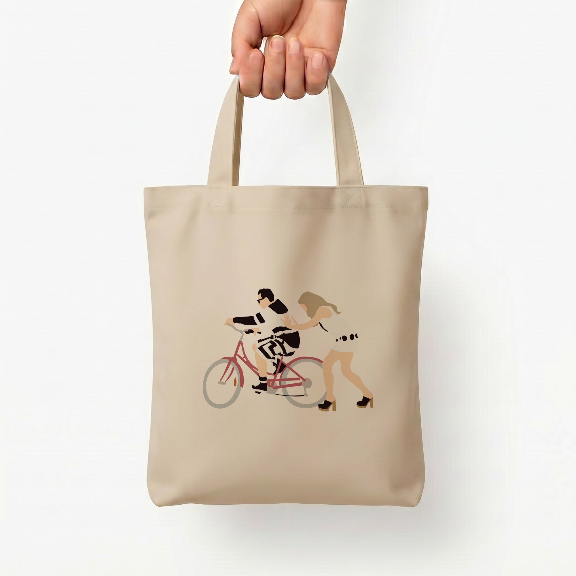 David Riding A Bike Tote Bag — Natural / Small