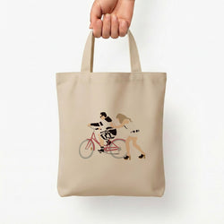 David Riding A Bike Tote Bag — Natural / Small