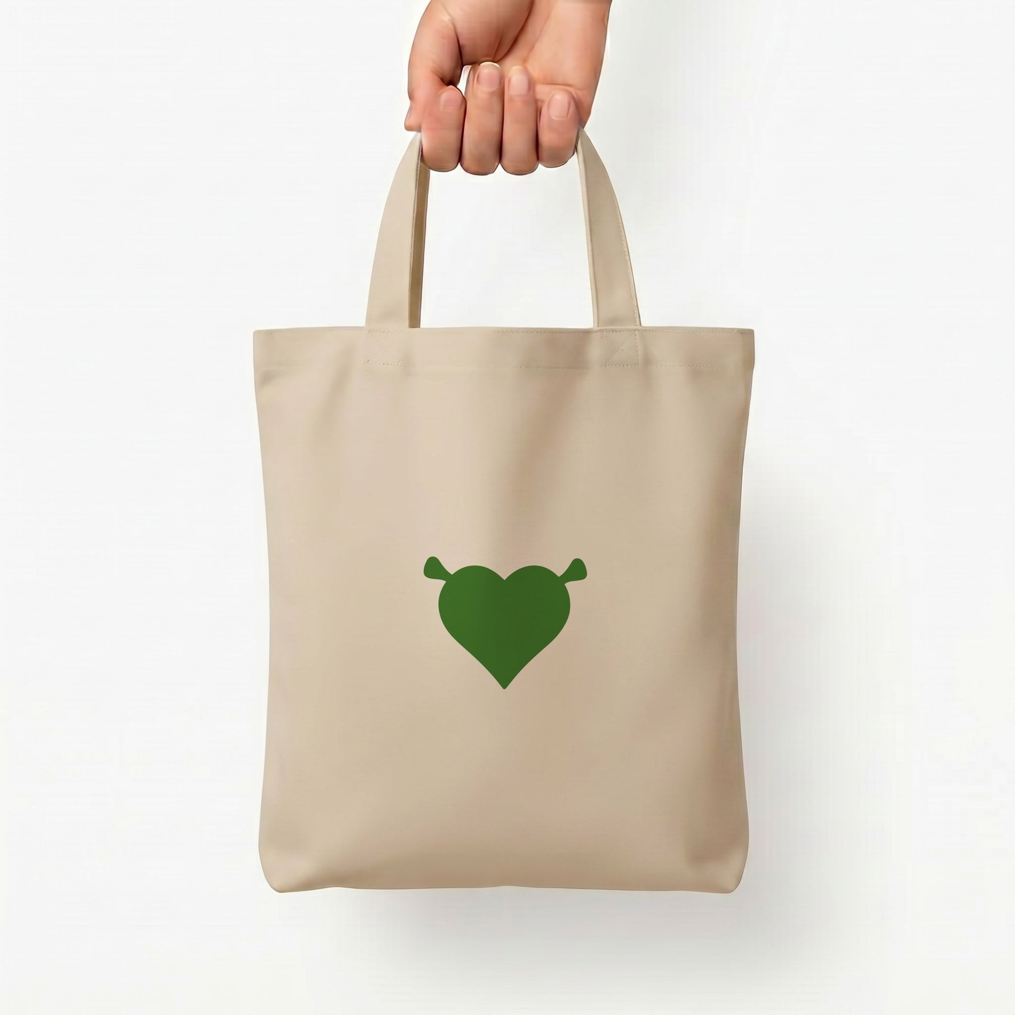 Green Ogre Heart Tote Bag — Natural / Small