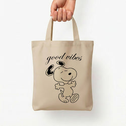 Good Vibes Cartoon Beagle Tote Bag — Natural / Small