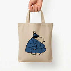Cartoon Beagle Puffer Jacket Blue Tote Bag — Natural / Small