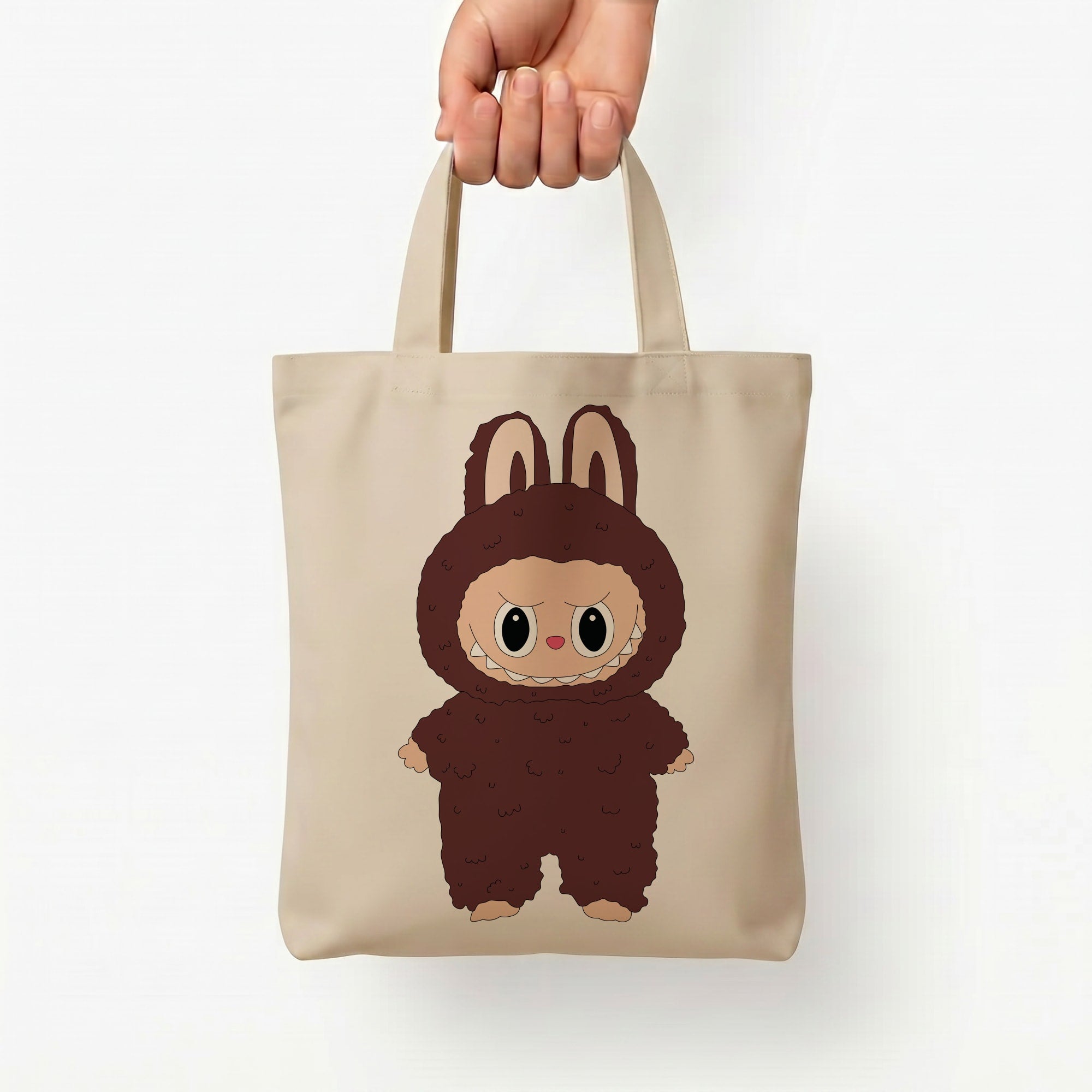 Cute Brown Monster Tote Bag — Natural / Small