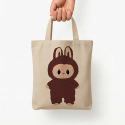 Cute Brown Monster Tote Bag — Natural / Small