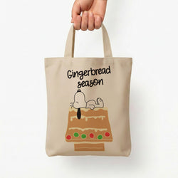 Cartoon Beagle Gingerbread House Tote Bag — Natural / Small