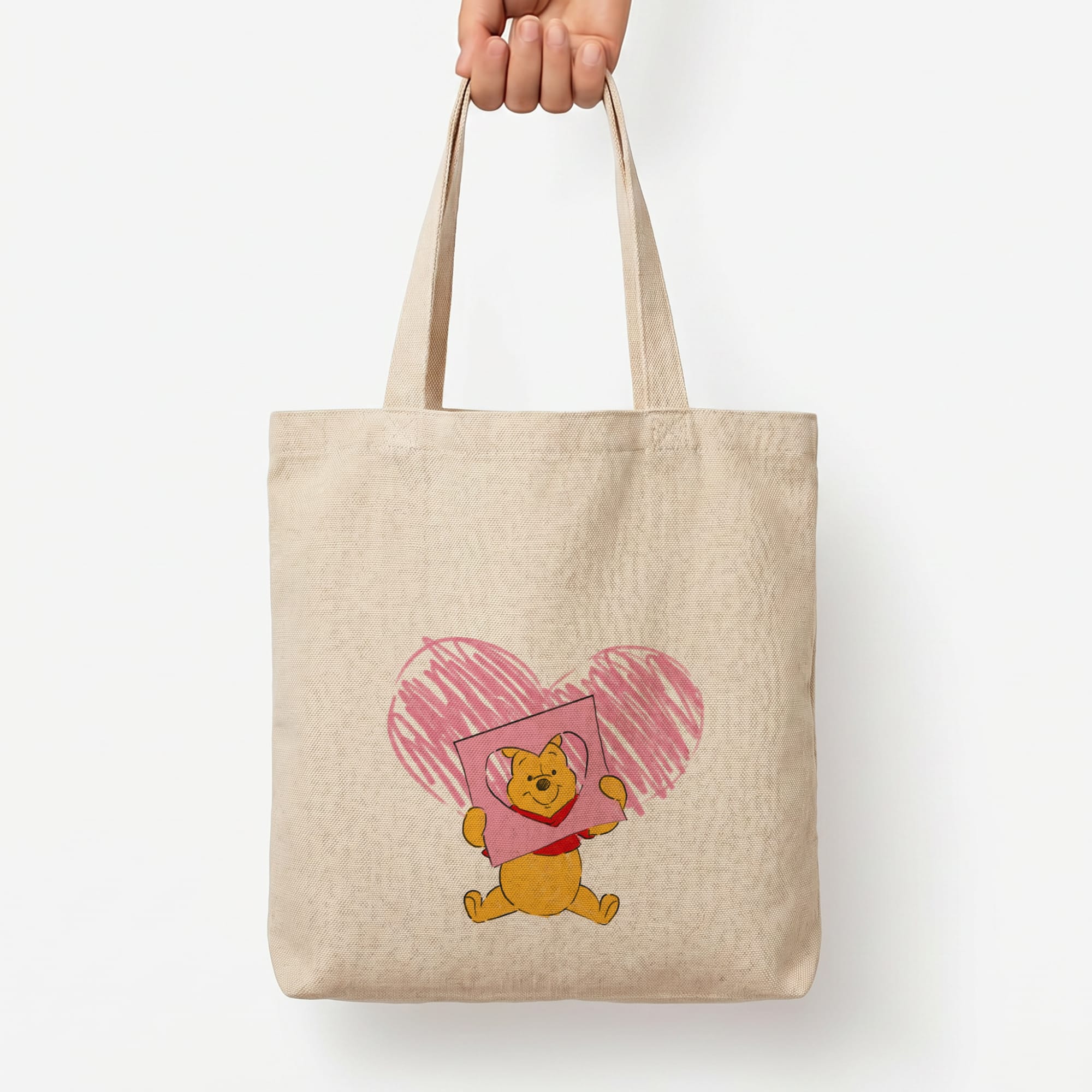 Pooh Heart Drawing Valentine's Tote Bag — Natural / Large