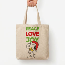 Peace, Love, Joy Christmas Cartoon Beagle Tote Bag — Natural / Large