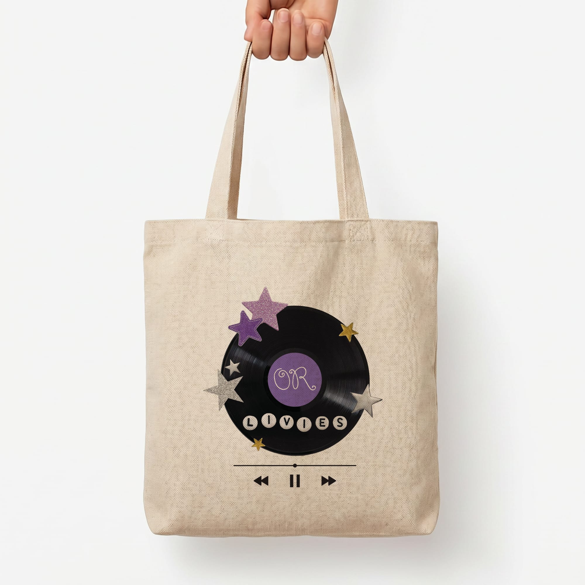 Amethyst Vinyl Scrapbook Tote Bag — Natural / Large