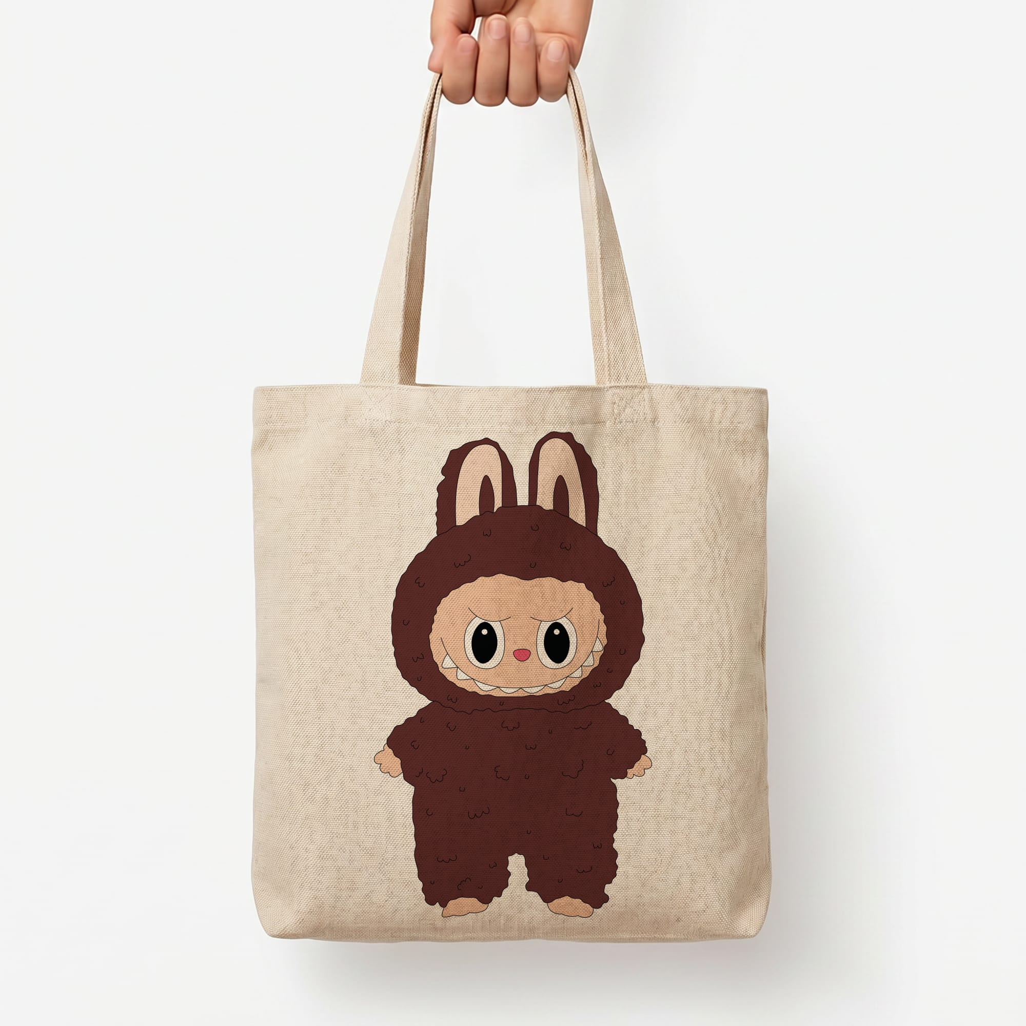 Cute Brown Monster Tote Bag — Natural / Large