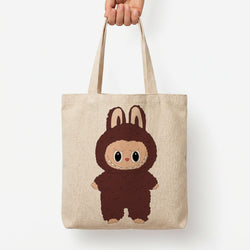 Cute Brown Monster Tote Bag — Natural / Large