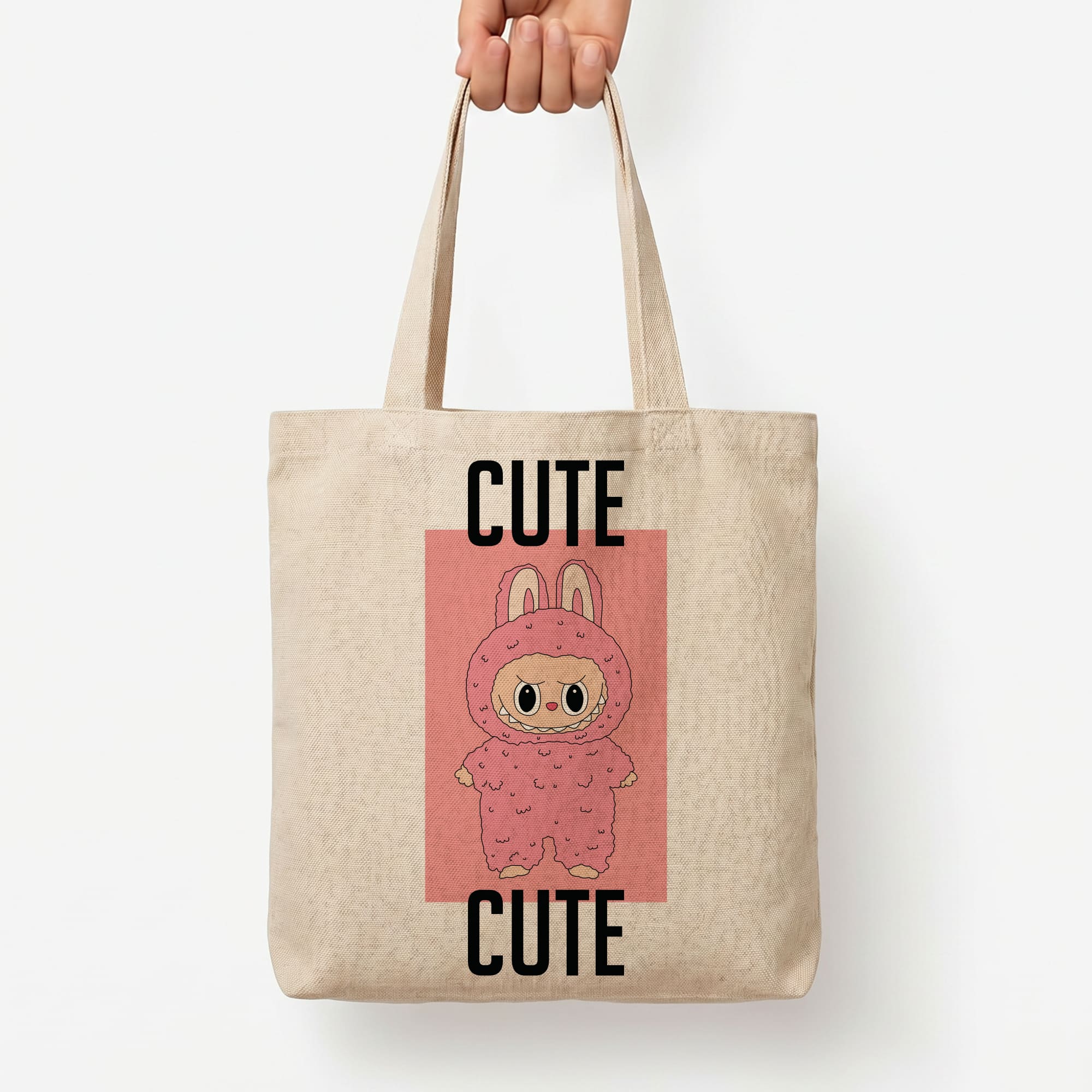 Cute Pink Monster Tote Bag — Natural / Large