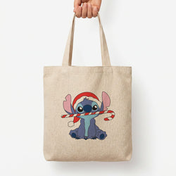 Cute Blue Alien Candycane Tote Bag — Natural / Large