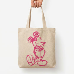 Sketched Mouse Outline Pink Tote Bag — Natural / Large
