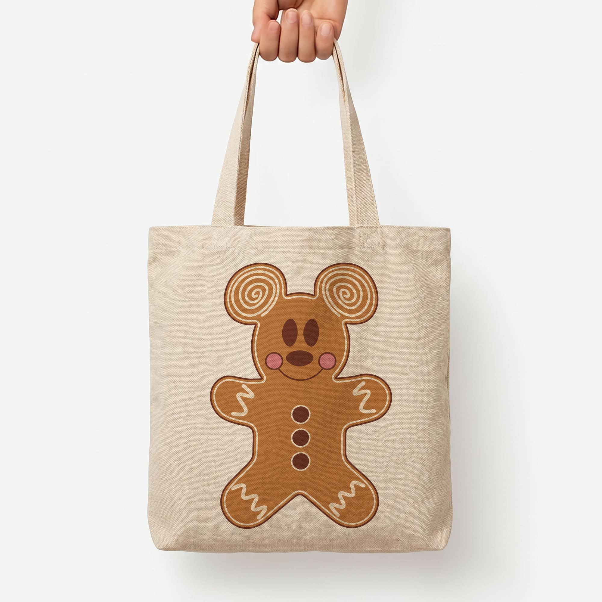 Cartoon Mouse Gingerbread Tote Bag — Natural / Large
