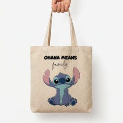 Ohana Means Family Pink Tote Bag — Natural / Large