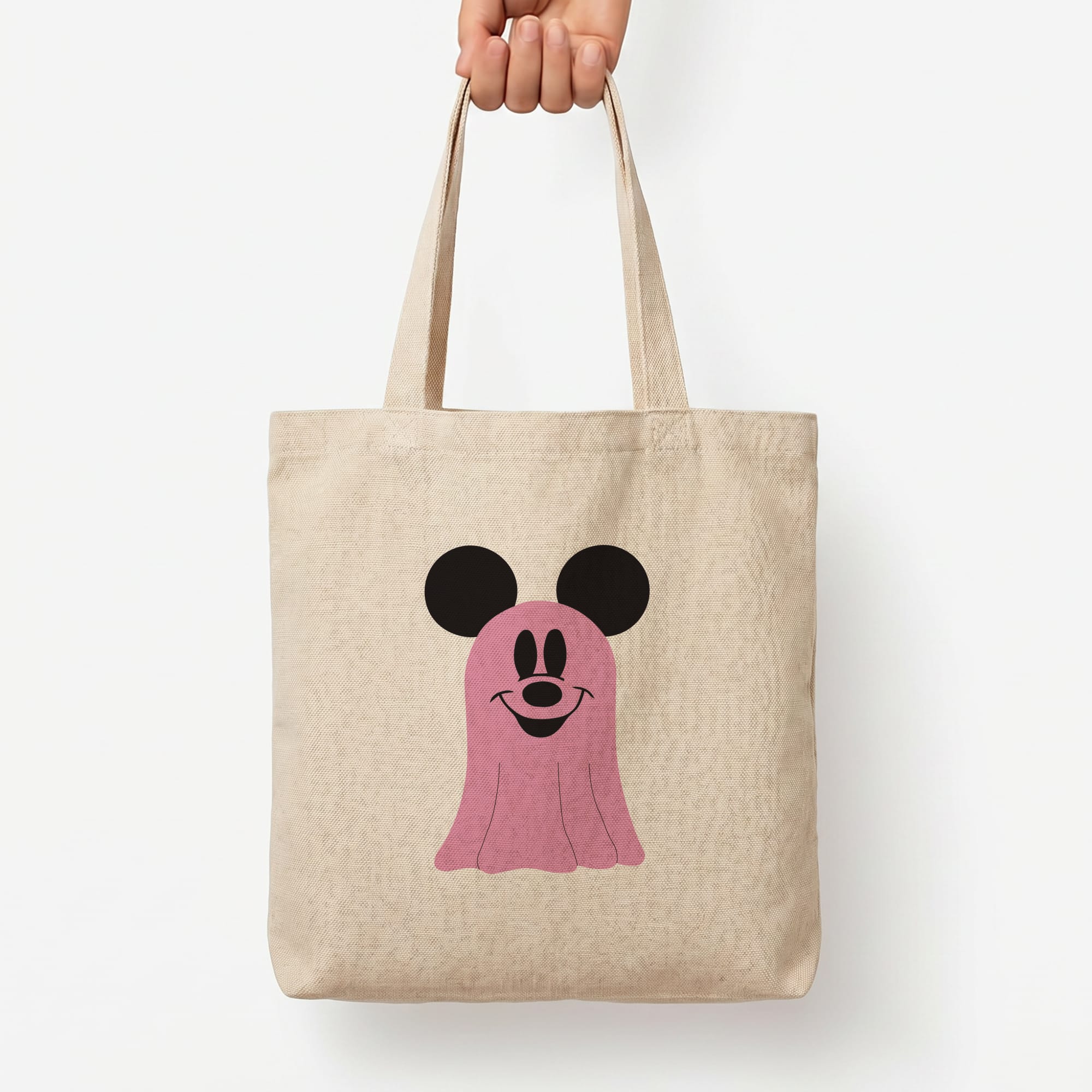 Mouse Ghost Pattern Halloween Tote Bag — Natural / Large
