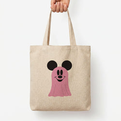 Mouse Ghost Pattern Halloween Tote Bag — Natural / Large