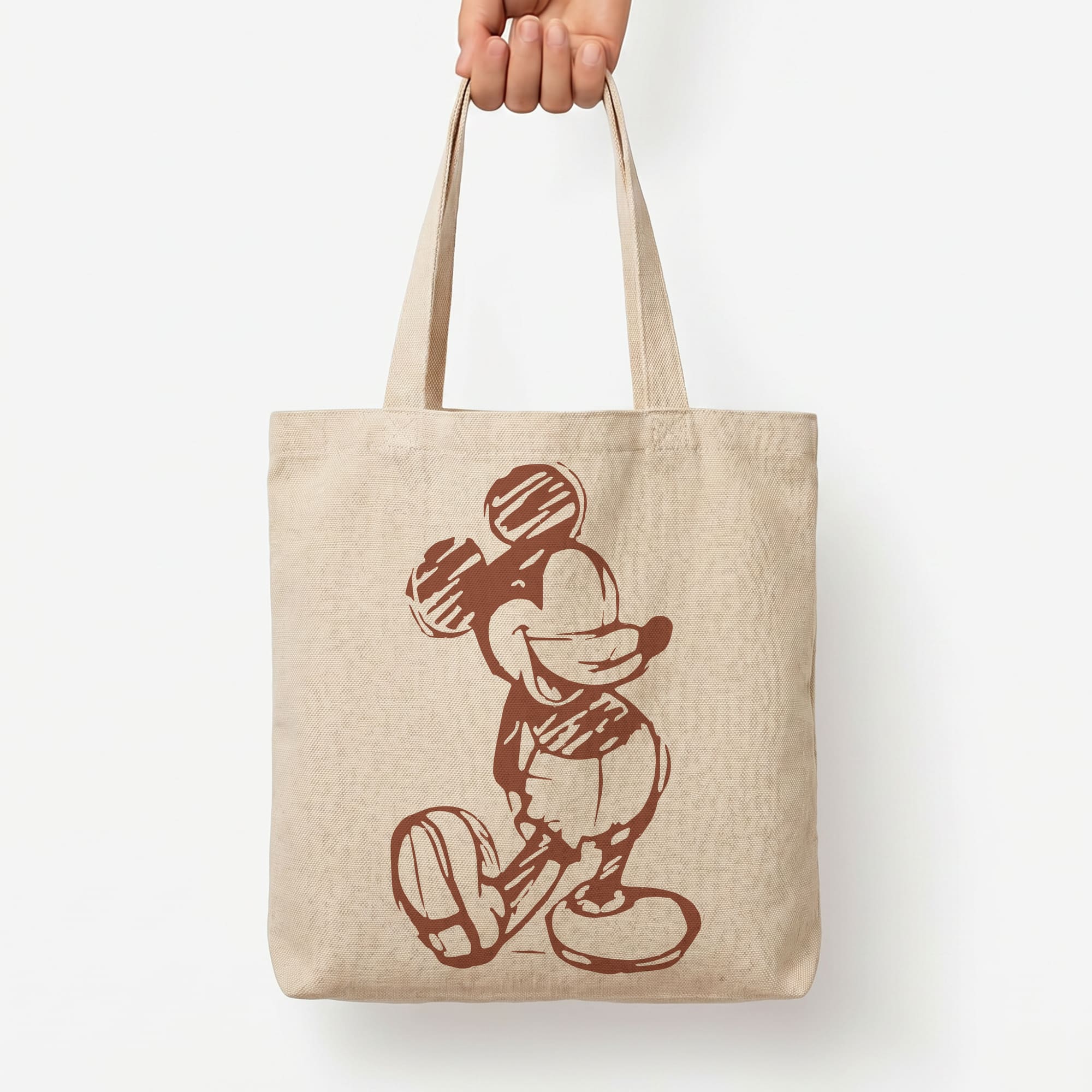 Sketched Mouse Outline Beige  Tote Bag — Natural / Large