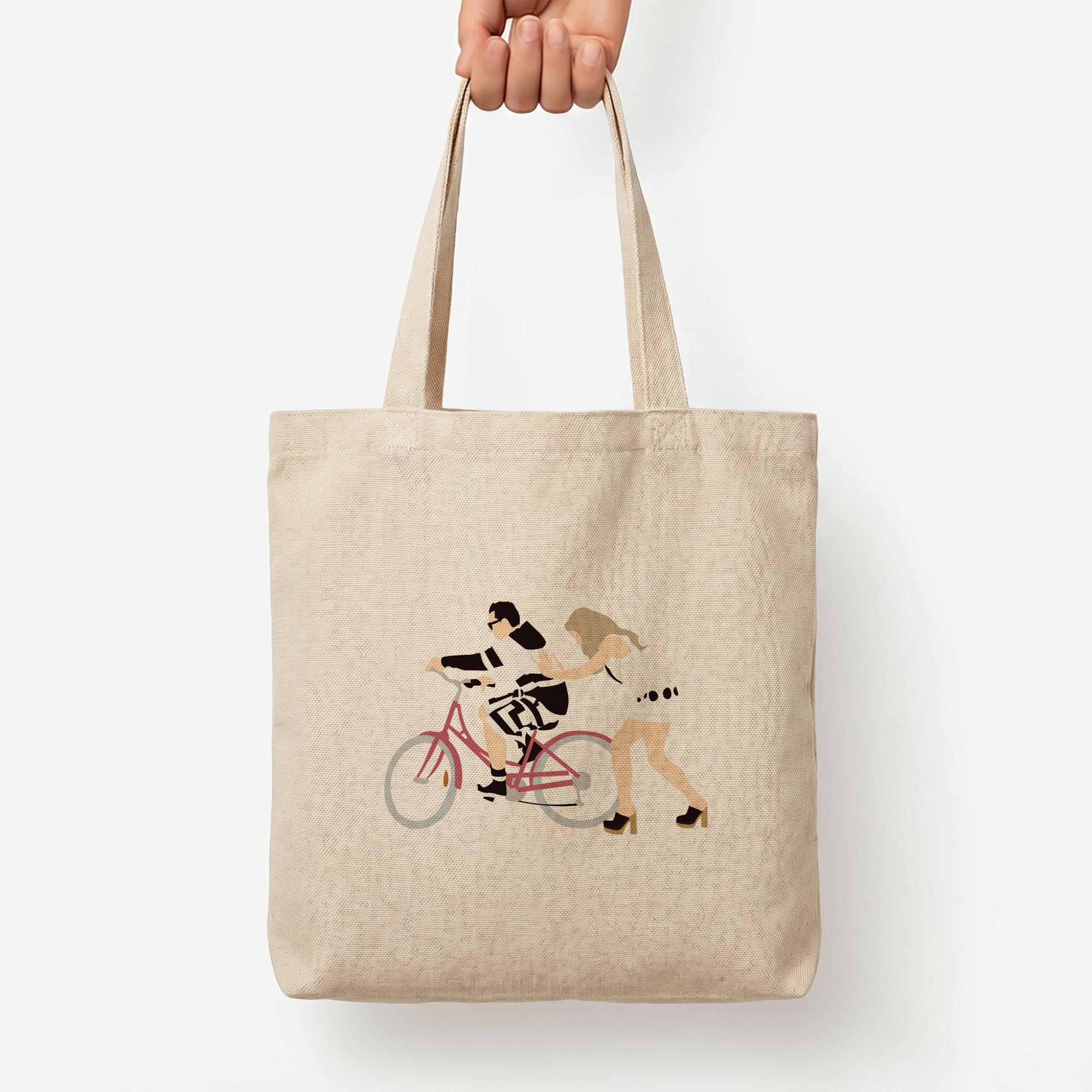 David Riding A Bike Tote Bag — Natural / Large