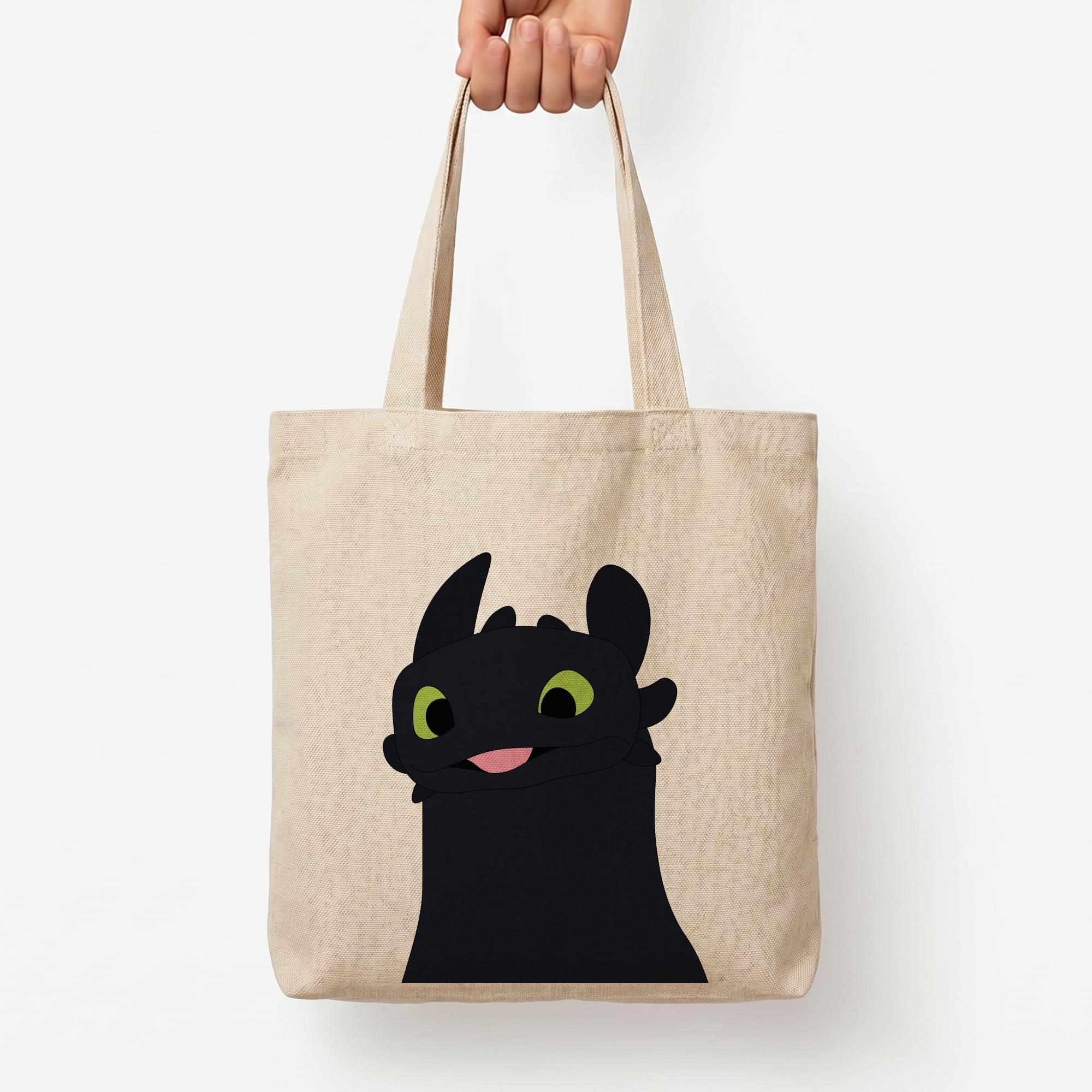 Black Fury Dragon Tote Bag — Natural / Large