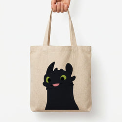 Black Fury Dragon Tote Bag — Natural / Large