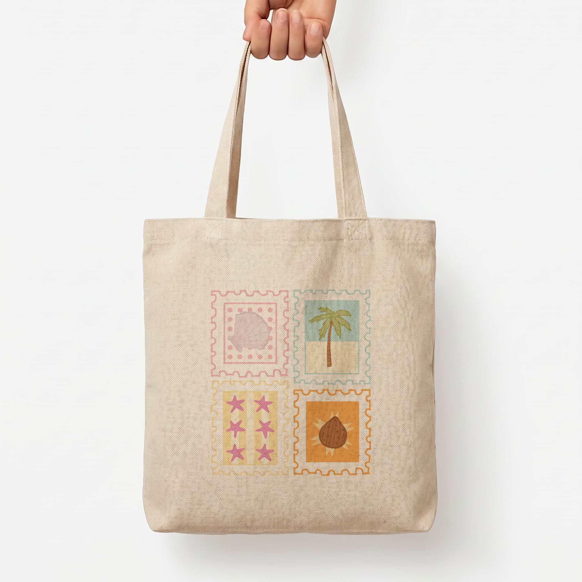 Tropical Stamps Tote Bag — Natural / Large
