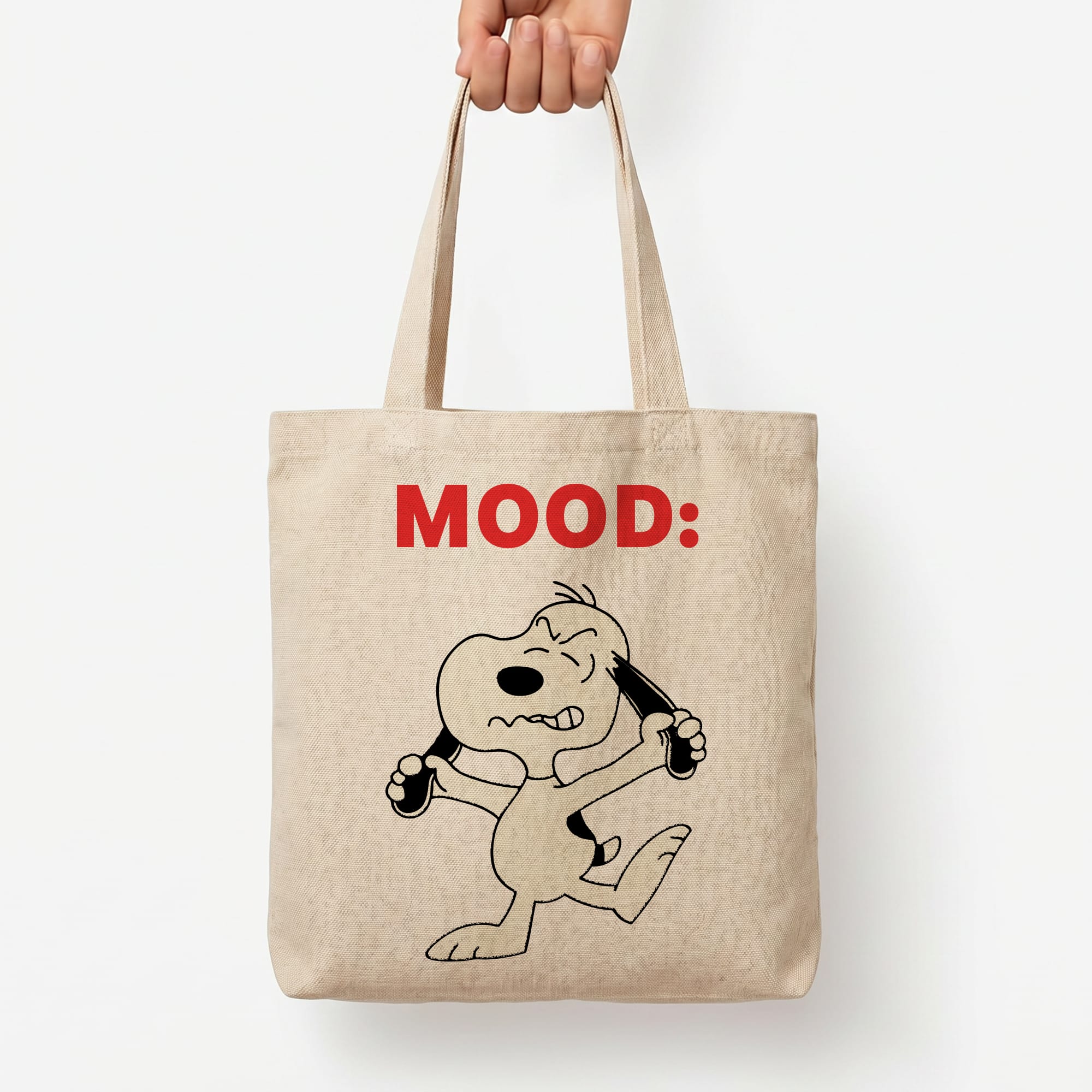 Mood Cartoon Beagle  Tote Bag — Natural / Large