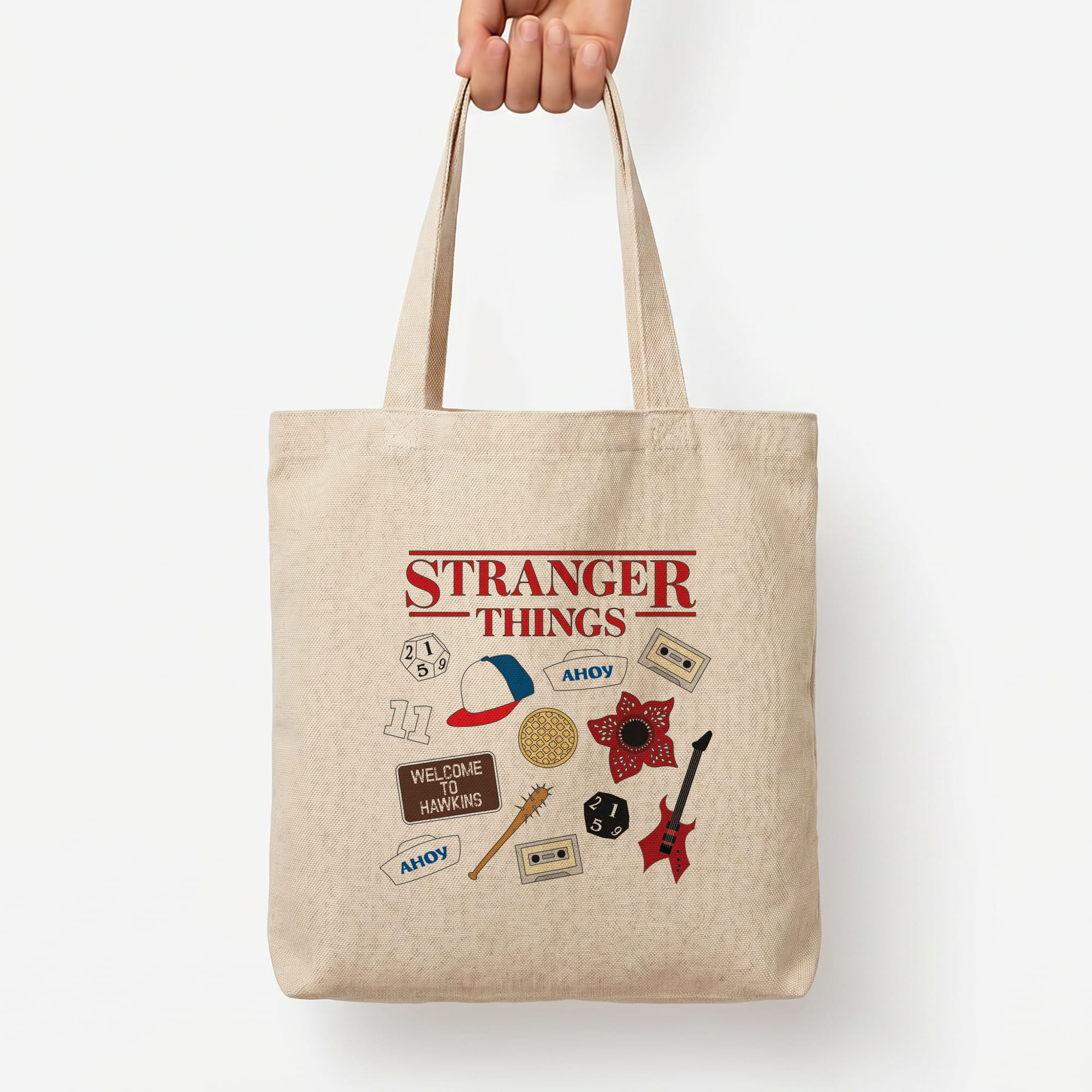 Stranger Things Cartoon Icons Tote Bag — Natural / Large