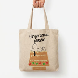 Cartoon Beagle Gingerbread House Tote Bag — Natural / Large