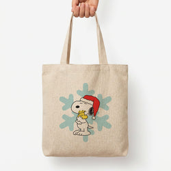 Christmas Cartoon Beagle And Bird  Tote Bag — Natural / Large