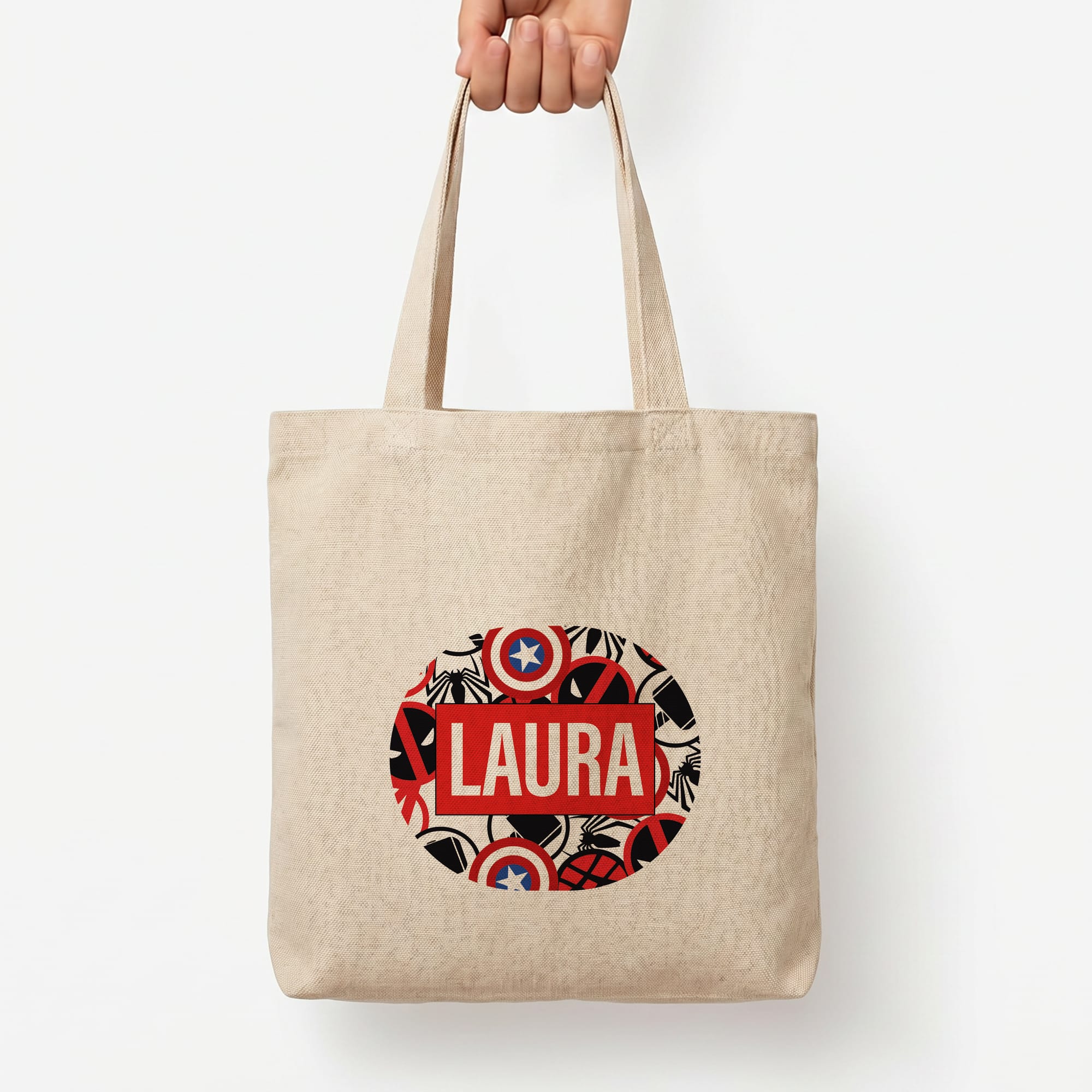 Collage - Personalised Superhero Comic Tote Bag — Natural / Large
