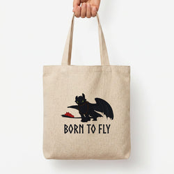 Dragon Born To Fly Tote Bag — Natural / Large