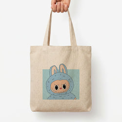 Cute Blue Notebook Monster Tote Bag — Natural / Large