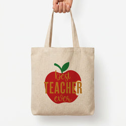 Apple Best Teacher Ever Tote Bag — Natural / Large