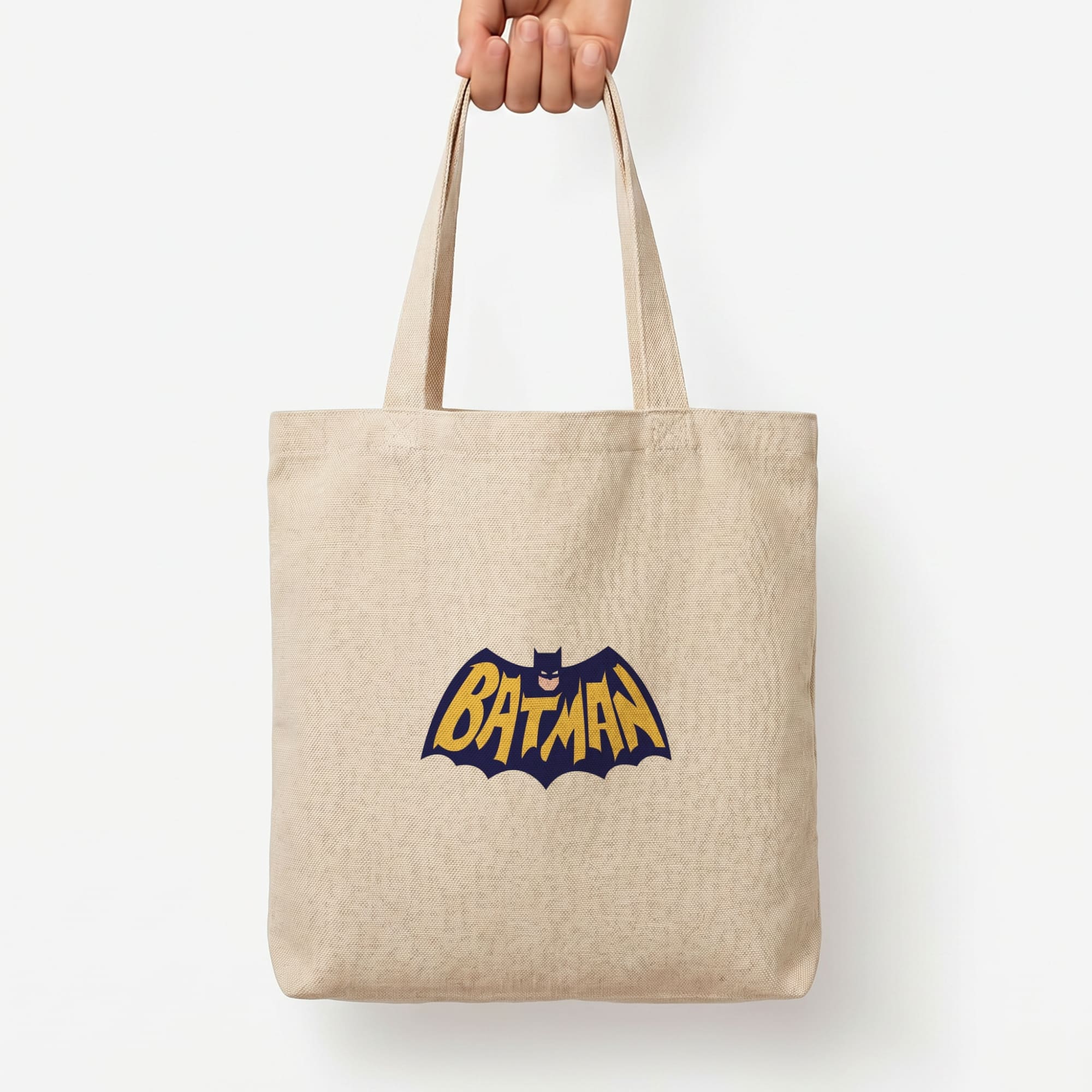 Bat Superhero Purple Logo Tote Bag — Natural / Large
