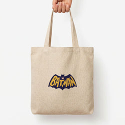 Bat Superhero Purple Logo Tote Bag — Natural / Large