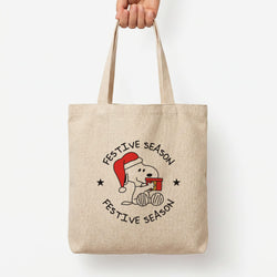 Cartoon Beagle Festive Season Tote Bag — Natural / Large
