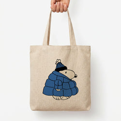 Cartoon Beagle Puffer Jacket Blue Tote Bag — Natural / Large