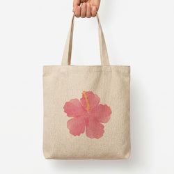 Pink Hibiscus Tote Bag — Natural / Large